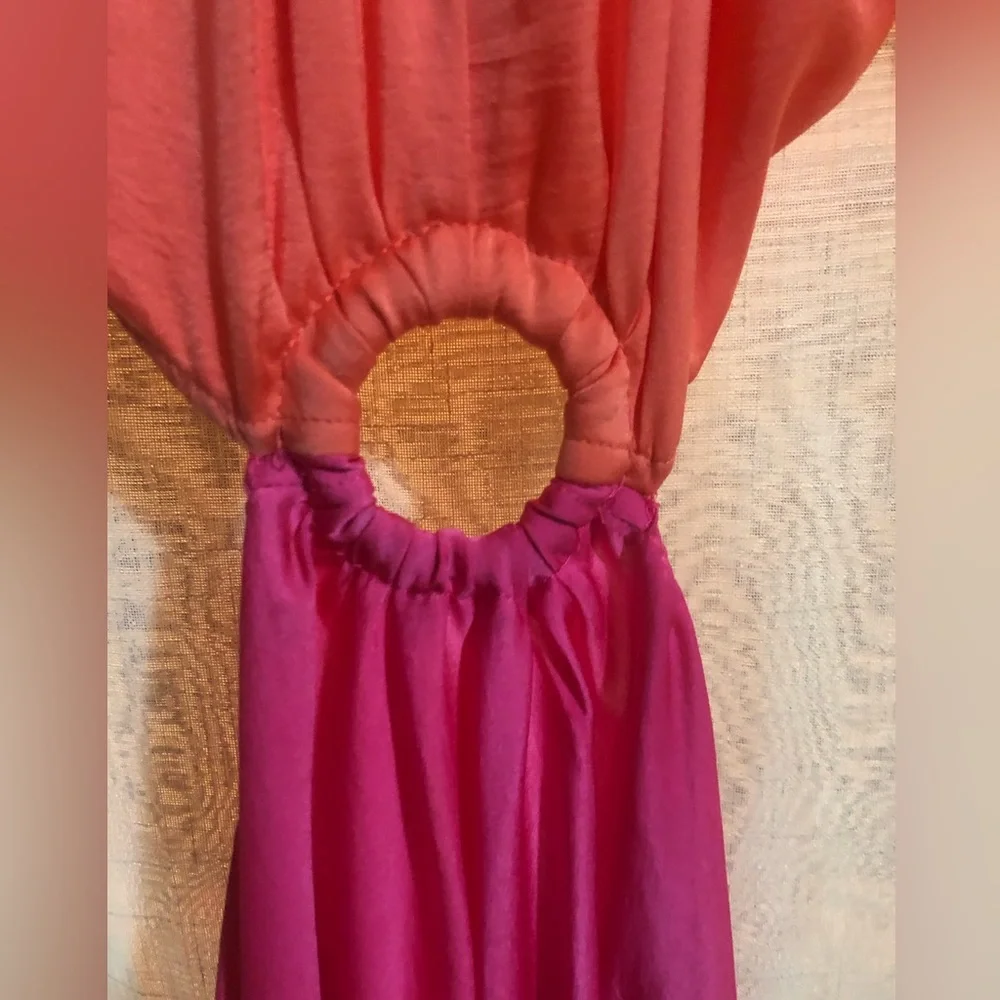 Color Block Halter Maxi Dress in Hot Pink & Orange - Size: Medium - Brand: Aakaa - Picture 9 of 11